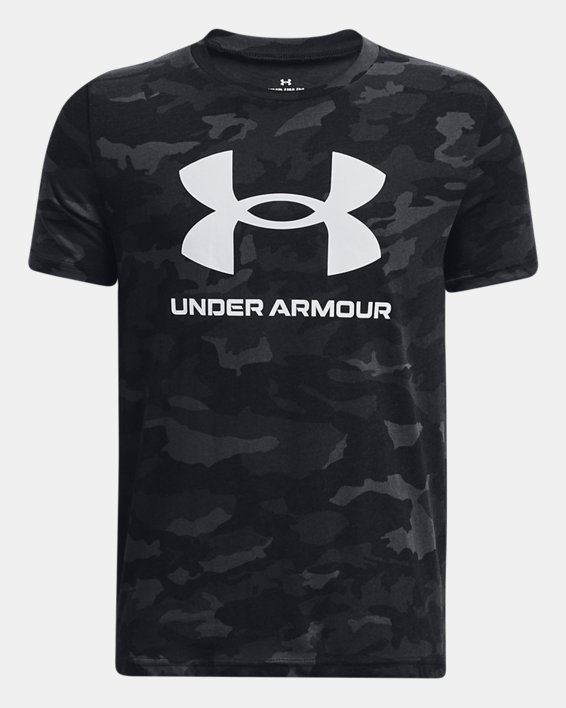 Boys' UA Sportstyle Logo Printed Short Sleeve in Black image number 0